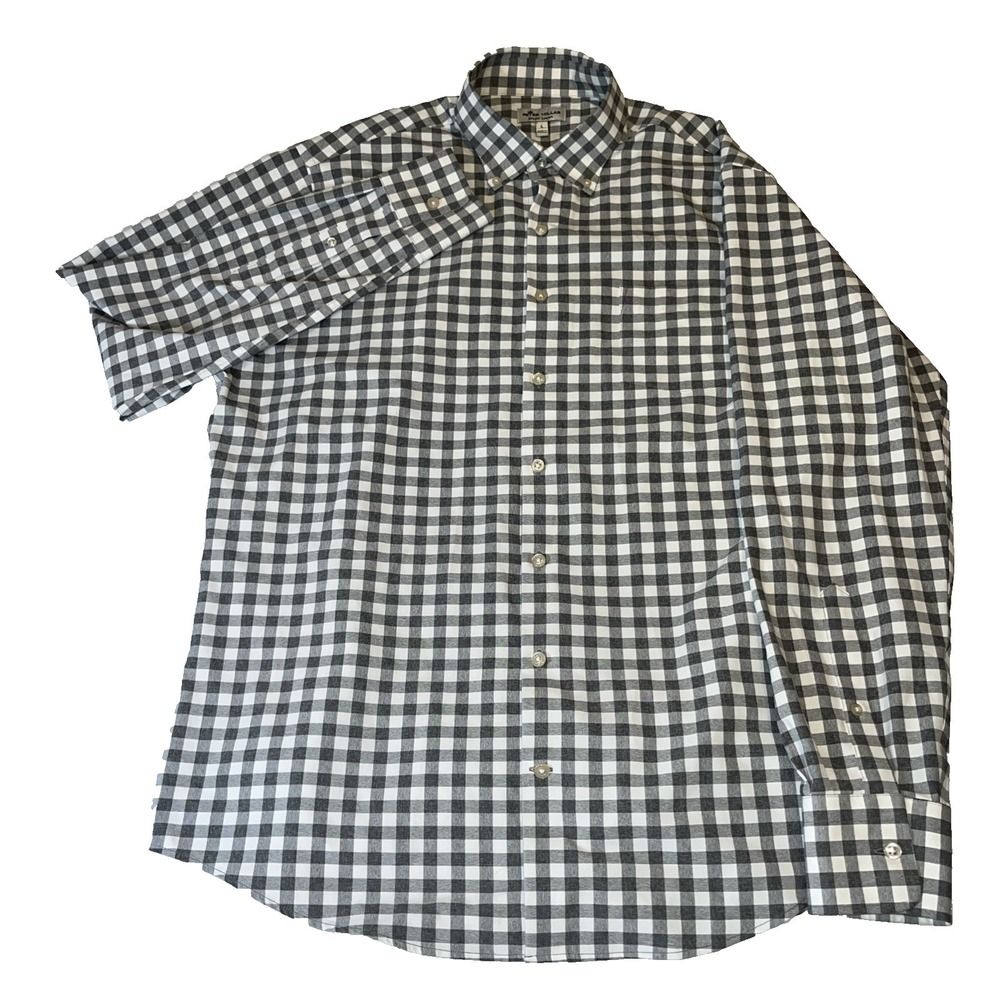 Peter Millar Summer Comfort Button Up Shirt Men's Large Gray Plaid Long Sleeve - Picture 2 of 6